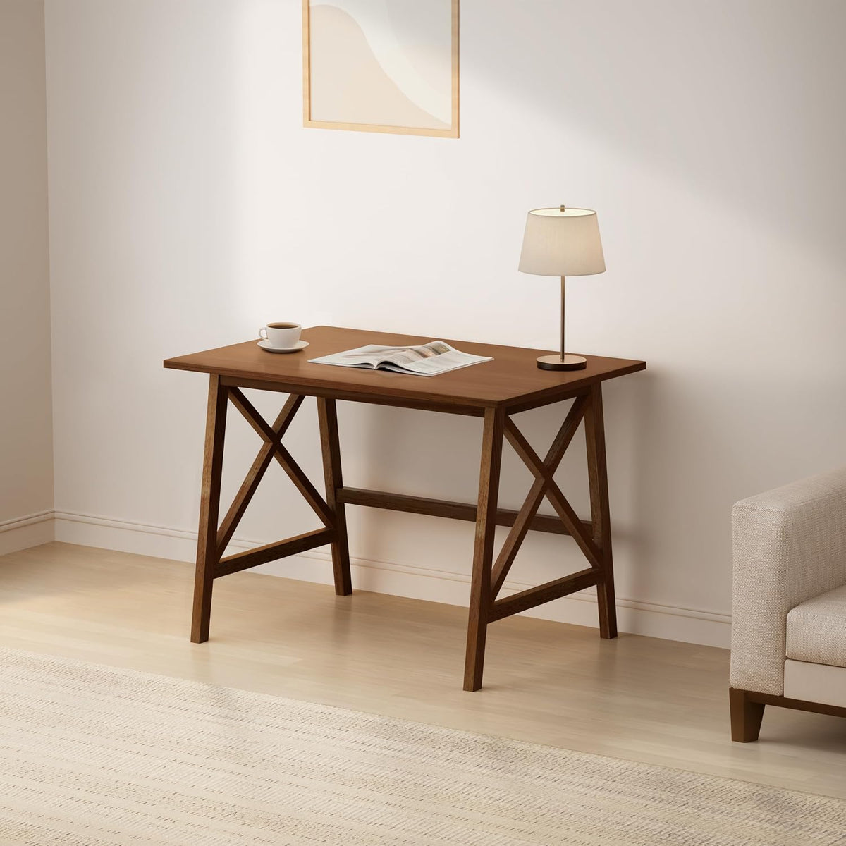 Modern Simple Solid Wood Desk, 36" W x 24" D, Walnut