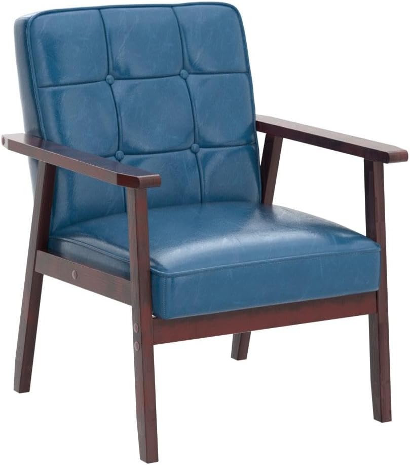 Modern Accent Chairs, Retro Wood and Leather Armchairs Side Chair