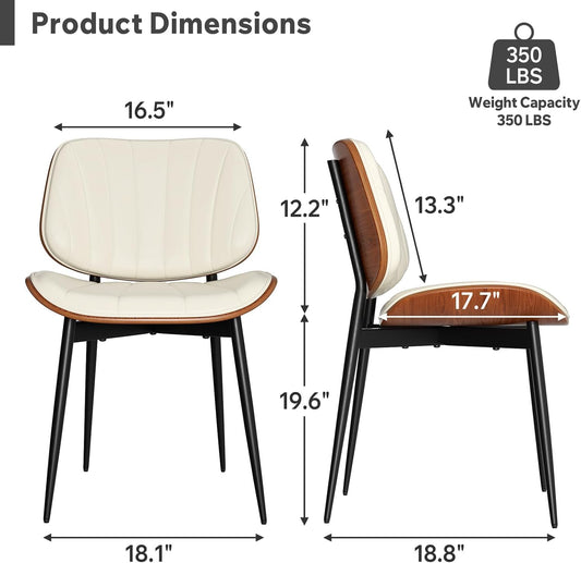 Dining Chairs Set of 2, Modern Dining Room Chairs, Upholstered Faux Leather Kitchen Chairs with Walnut Bentwood Back and Metal Legs