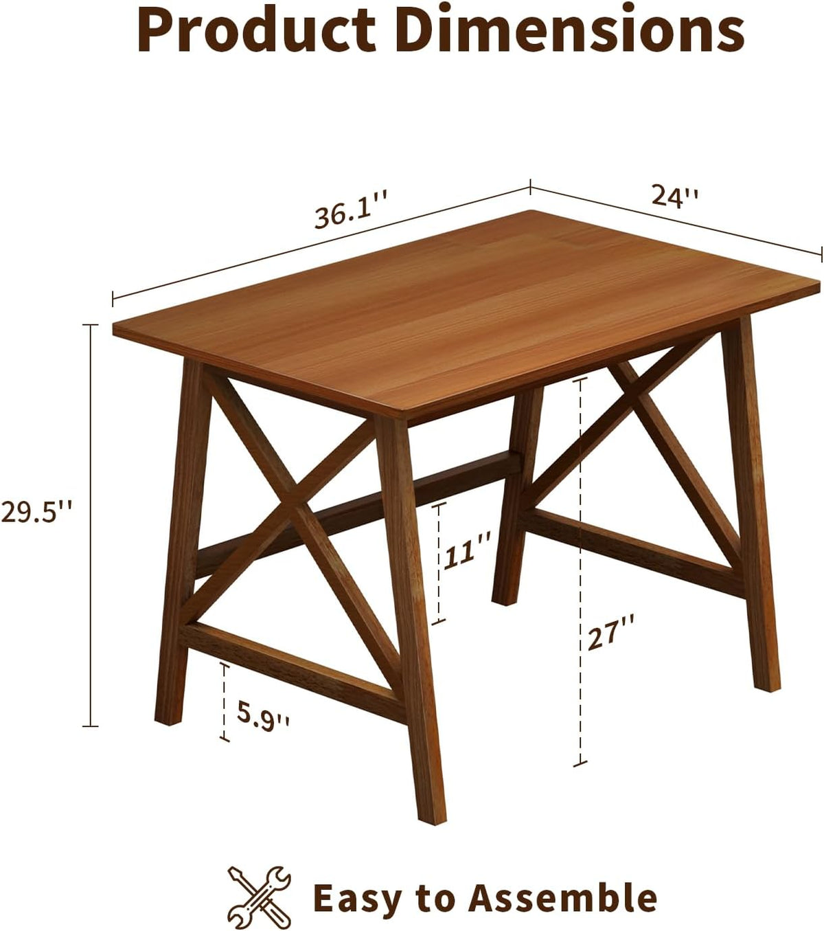 Modern Simple Solid Wood Desk, 36" W x 24" D, Walnut