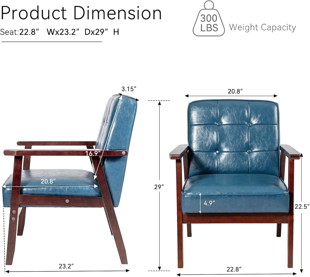 Modern Accent Chairs, Retro Wood and Leather Armchairs Side Chair