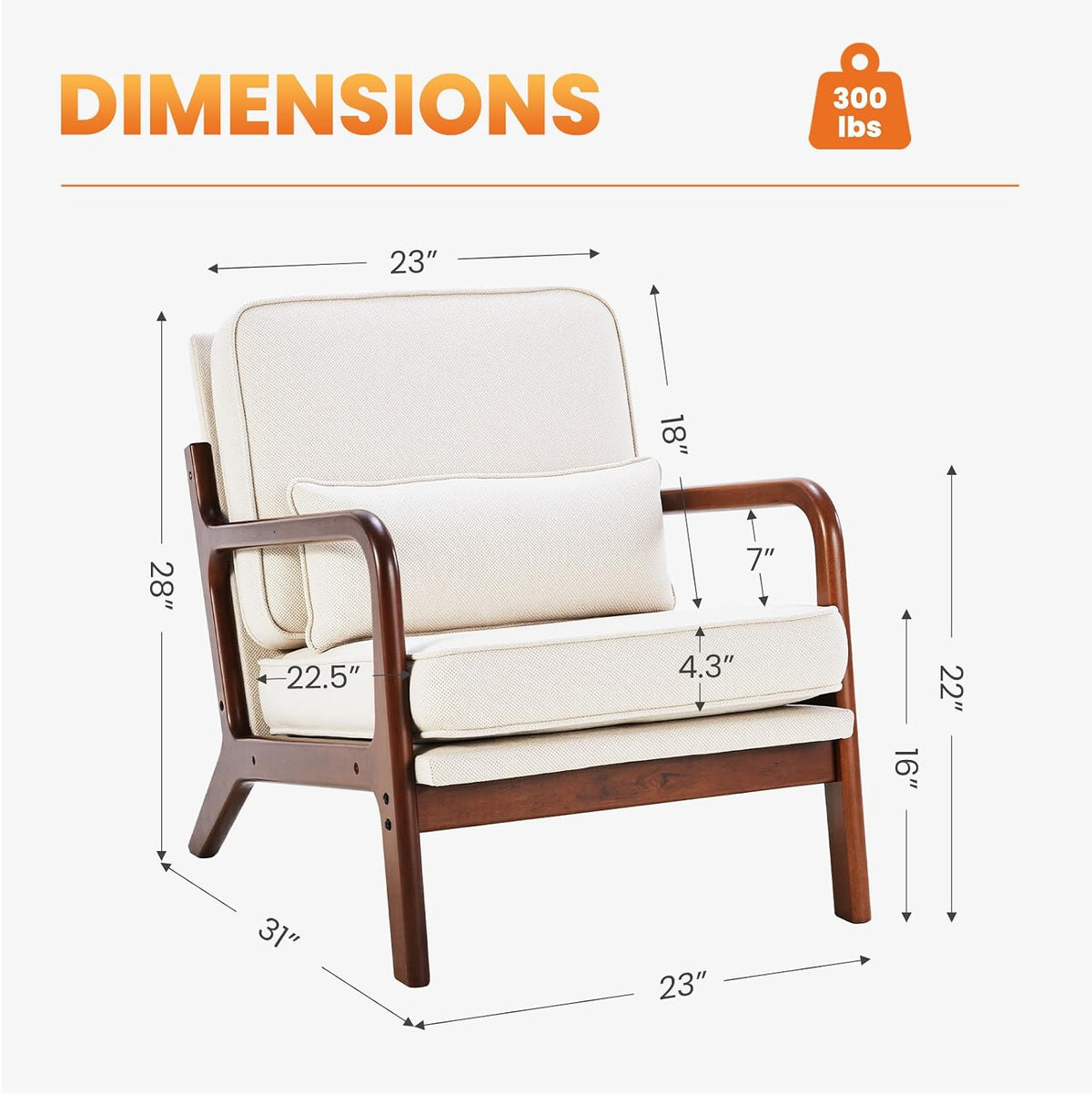 DUMOS Mid Century Modern Accent Chair, 16'' Seat Height Cozy Lounge Chair