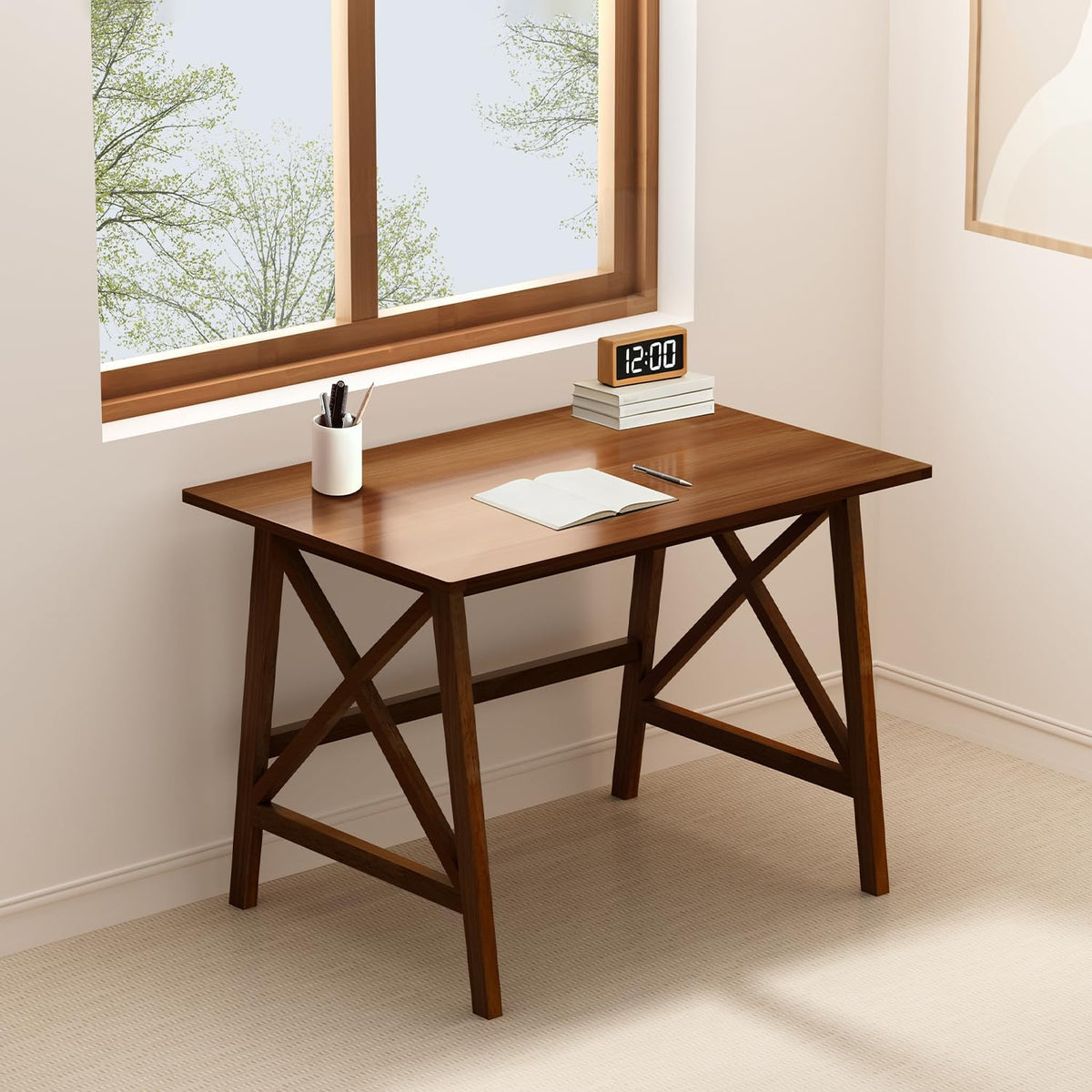 Modern Simple Solid Wood Desk, 36" W x 24" D, Walnut