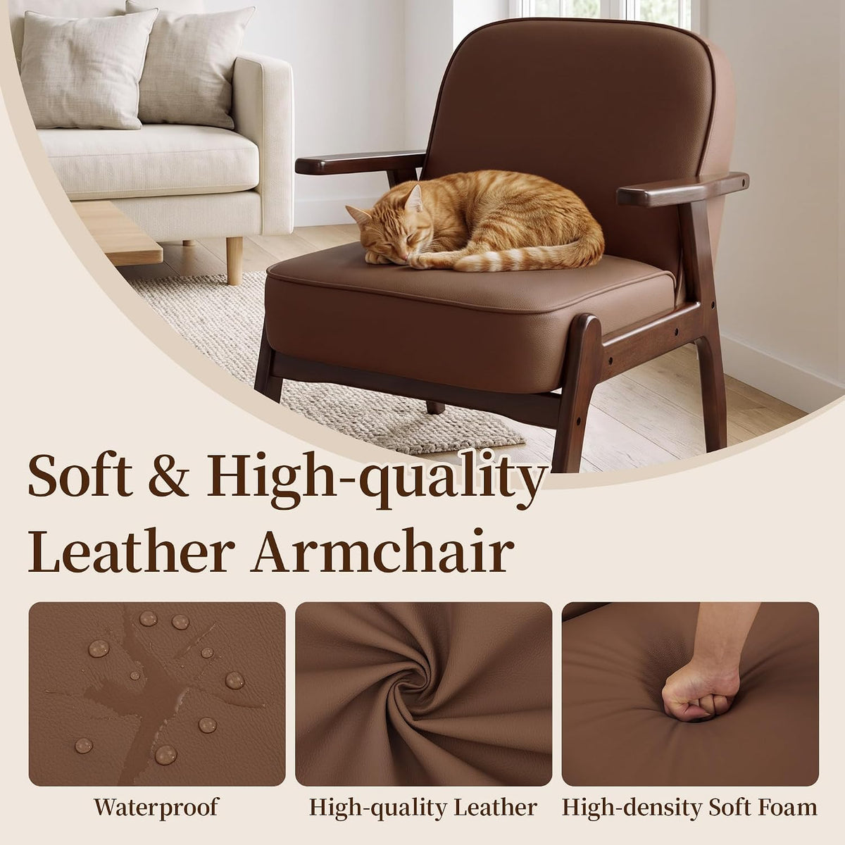 Accent Chair Mid Century Modern Armchair for Living Room,Brown