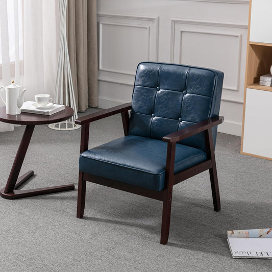 Modern Accent Chairs, Retro Wood and Leather Armchairs Side Chair