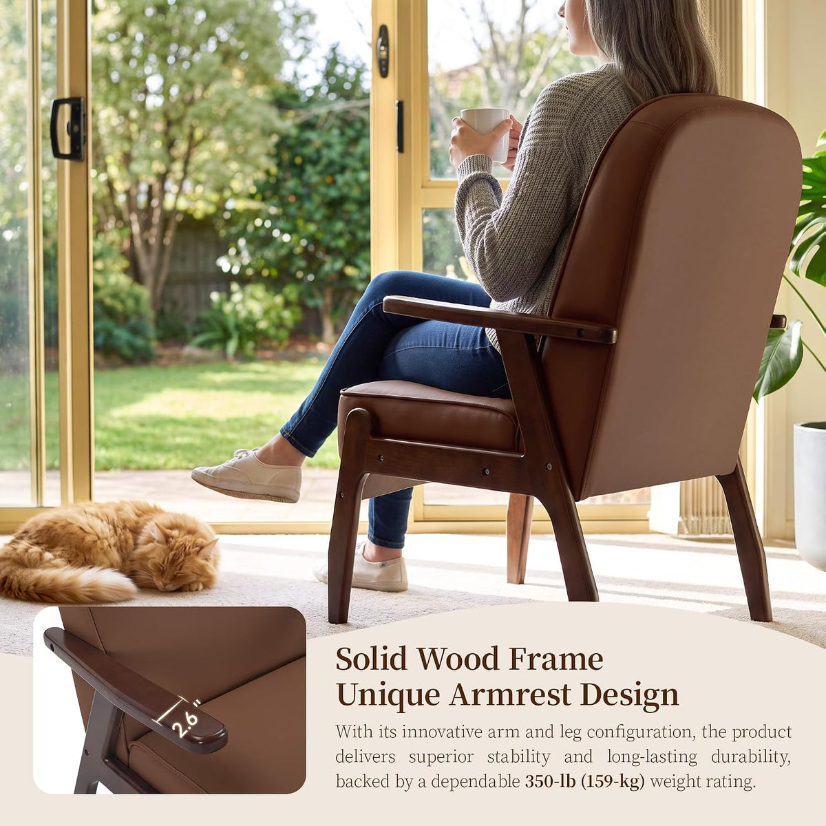 Accent Chair Mid Century Modern Armchair for Living Room,Brown