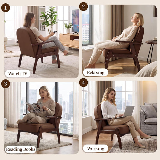 Accent Chair Mid Century Modern Armchair for Living Room,Brown